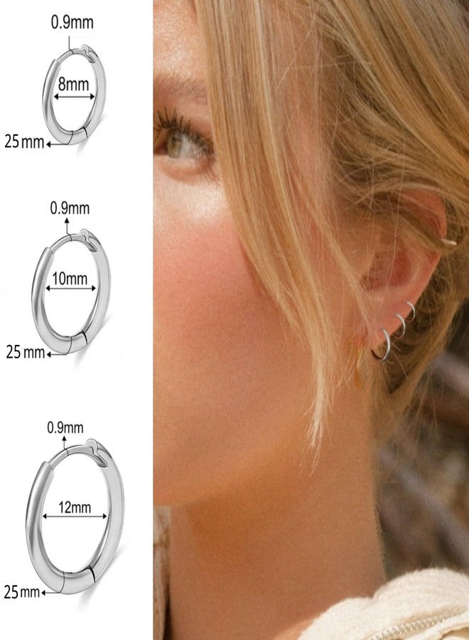 BLISI 3 Pairs ASTM F136 Titanium Silver Hoop Earrings 8mm/10mm/12mm Thick Lightweight Huggie Hoops Earrings for Women Hypoallergenic Sleeper Earrings for Sensitive Ears - Image 2